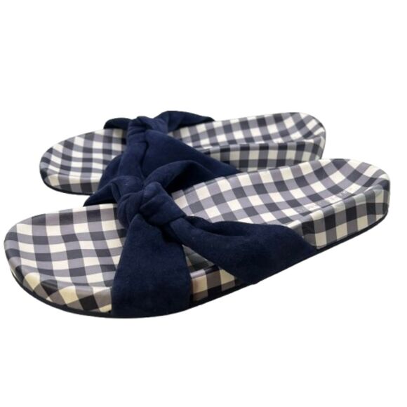 NWOB Draper James Women's Stella Gingham Blue & White Checkered Slides Size 8.5M - Picture 5 of 8